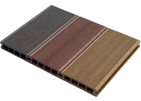 Three textured paving slabs in shades of gray, red, and brown