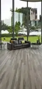 modern living room with a gray sofa